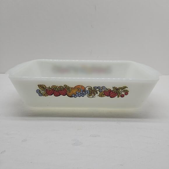 Vtg 1970 Anchor Hocking Fire King Nature's Bounty1-Qt Baking Dish Loaf Pan Fruit - Picture 1 of 9